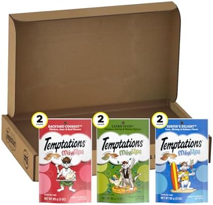 Temptations MixUps Variety Pack Flavors Crunchy and Soft Cat Treats, 3-oz pouches, Pack of 6