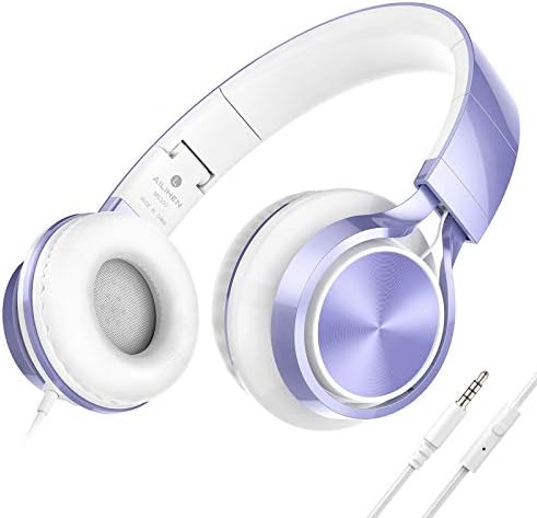 AILIHEN Kids Headphones for School Boys, Headphones with Microphone for Chromebook Laptop Computer Smartphone, 3.5mm Foldable Lightweight Headset for Teen Teenager (Violet)