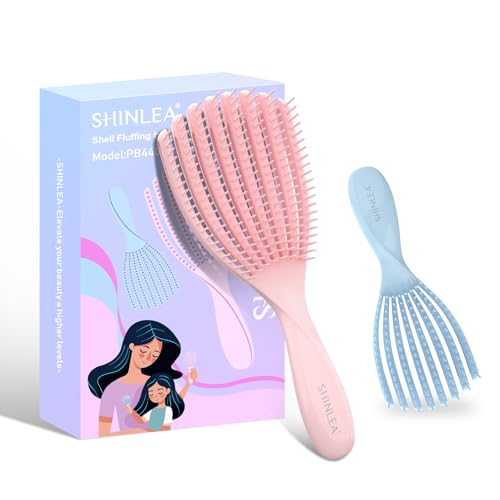 Detangler Brush for Curly Hair, Hairbrush Set for Wet Dry Curl Straight Thick Thin, Pain-Free Hair Brushing, Small Size for Travelling, Curly Brush for Women Men Kid (Pink and Blue)