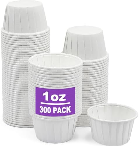 CAMKYDE 300 pcs Ketchup Cups Small Paper Cups 1 oz, Leak-Proof Food Safe Disposable Condiment Cups Paper Souffle Cups Sample Cups Medicine Cups (Pack of 300)