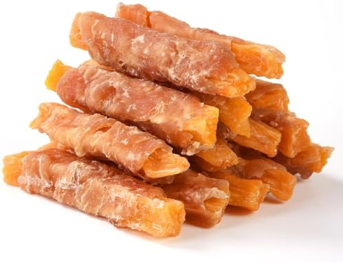 Chicken Wrapped Sweet Potato Dog Treats, Healthy Chicken Jerky Wrapps Rawhide Free Dog Treats Chicken Jerky Low Fat High Protein Dog Snacks Chewy for Small Medium Large Dogs 13-17 Counts