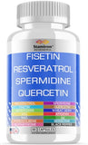 Fisetin 2500mg Resveratrol 1000mg Spermidine Wheat Germ 1000mg Quercetin 1000mg Supplement with Collagen, Glutathione, Berberine, NAD, Rhodiola, AKG, Apigenin, I3C Turmeric - Made in USA