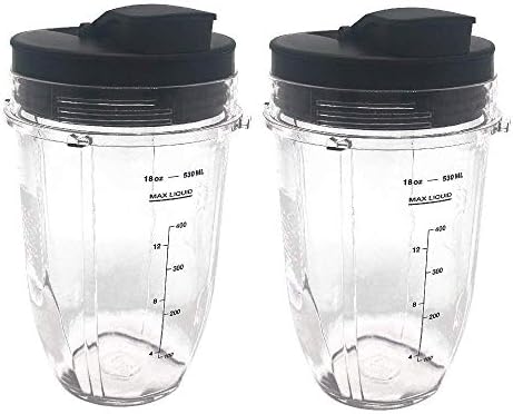 2pcs Replacement 18oz Jar cup with Spout Lid for 900w 1000w Nutri Ninja Blender Auto iQ 900w 1000w& Nutri Ninja Blender Auto iQ series BL640/641/BL642/BL642W/BL642Z (2, 18oz)
