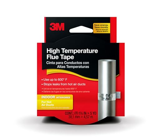 3M High Temperature Flue Tape, High Heat Sealing Tape up to 600 degrees, 1.5' in x 15" ft Roll, Stops leaks from hot air ducts, Made in the USA, Silver (2113NA)