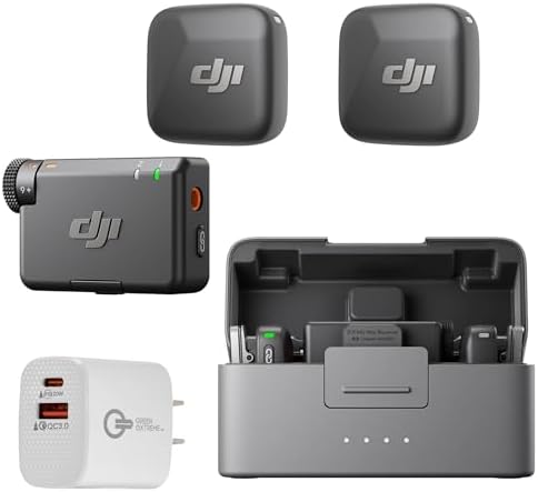 DJI Mic Mini (2 TX + 1 RX + Charging Case), Ultralight, 48h Use, Noise Cancelling, Automatic Limiting, Wireless Microphone for Camera/iPhone/Android, Vlog, Streaming + 20W 2-Port Wall Charger