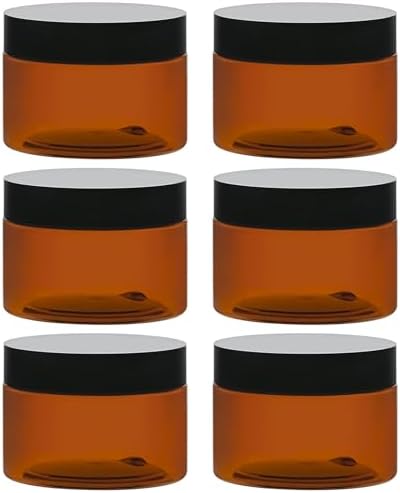 TUZAZO 4 Oz Amber Plastic Cosmetic Jars Leak Proof Small Container with lids for Cream, Lotion, Powder, Ointments, Beauty Products, 6 Pcs