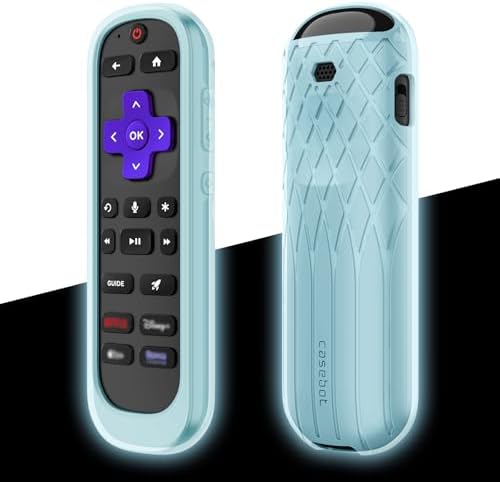 Fintie Protective Case for Roku Voice Remote Pro (2nd Edition), CaseBot Lightweight Anti Slip Kids-Friendly Shockproof Silicone Remote Cover for Roku Ultra 2024 / RCB1R Controller, Blue Glow