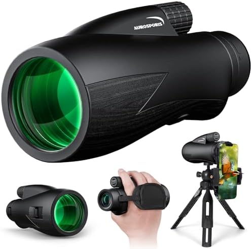 12x55 Monocular for Adults High Power - Aurosports Compact Portable Monoculars for Bird Watching - HD Monoculars with Smartphone Adapter Tripod Camera for Hunting Hiking Camping Wildlife