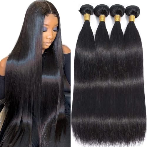 Human Hair Bundles Straight 22 24 26 28 Inch Brazilian Virgin Hair 4 Bundles Human Hair Straight 100% Unprocessed Straight Hair Bundles Weave Bundles Human Hair
