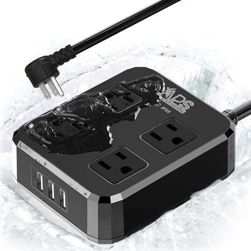 Outdoor Power Strip Weatherproof, Waterproof Surge Protector with 4 Wide Outlet with 3 USB Ports, 6FT Long Extension Cord,1875W Overload Protection，Outlet Extender for Christmas Lights ETL Black1