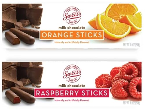 Sweet Candy Company Milk Chocolate Fruit Flavored Sticks - Gourmet Chocolate Covered Sticks, Orange and Raspberry, Gift Idea for Holidays, Gluten Free, Kosher - 10.5 oz Box (Pack of 2)