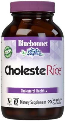 Bluebonnet Nutrition CholesteRice Vegetable Capsules, Red Yeast Rice, Plant Sterols, Pantethine, CoQ10, Policosanol, Vegan, Vegetarian, Non GMO, Gluten Free, Milk Free, SOY-FREE, 90 Vegetable Capsules
