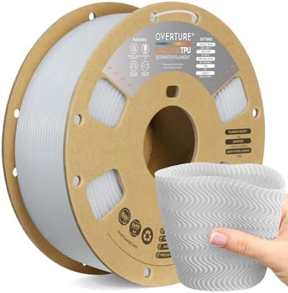 OVERTURE TPU High Speed Filament 1.75mm Flexible 95A TPU Roll, 3D Printer Filament,Dimensional Accuracy +/- 0.02 mm, Fit Most FDM Printer(HS TPU White)
