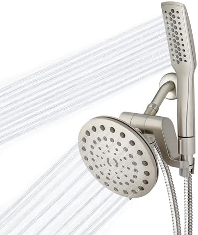 Waterpik High Pressure Pulsating Shower Wand and Rain Shower Head Combo with Extra-Long 8-Foot Metal Hose, HairWand Pulse Spa System 12 Spray Modes for Hair and Body, Brushed Nickel
