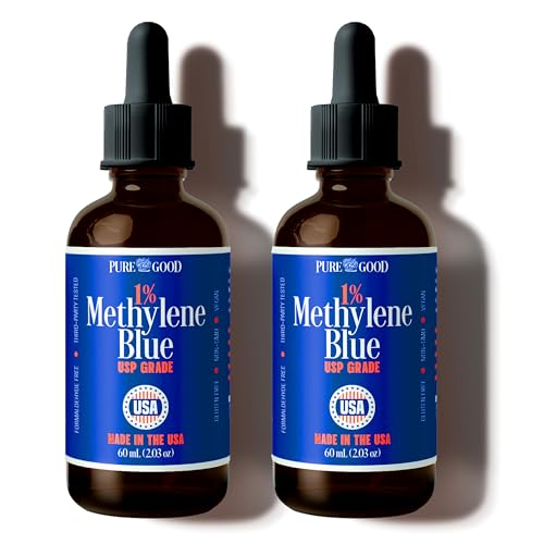 2 Pack Pharmaceutical Grade Methylene Blue 1% (60 mL), Third-Party Tested USP-Grade Methylene Blue for Humans, Formaldehyde and Alcohol Free Methylene Blue Pharmaceutical Grade in Amber Dropper Bottle