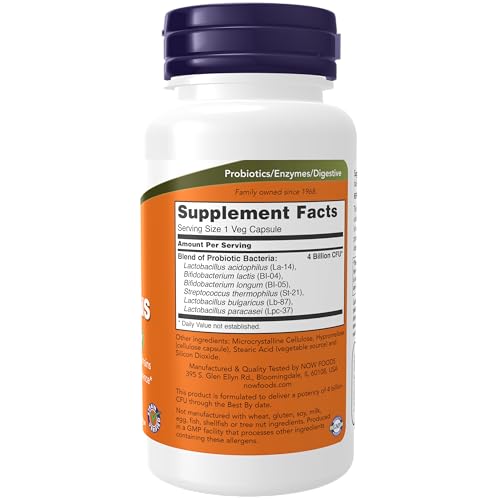 NOW Supplements, Acidophilus 4X6, 4 Billion Potency with 6 Probiotic Strains, Strain Verified, 120 Veg Capsules