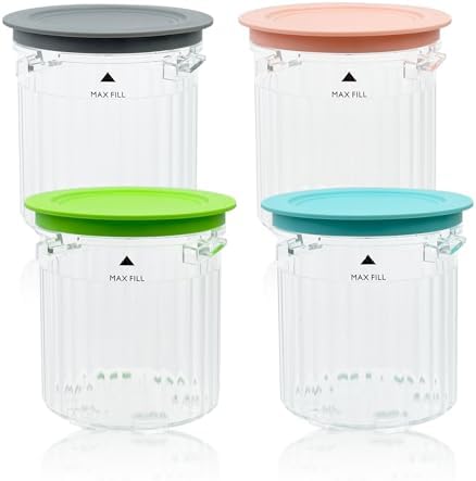 Pack of 4 Ice Cream Pint Containers and Lids for Ninja CREAMi Breeze NC100 & NC200 Series CREAMi Ice Cream Makers, Replacement Cups BPA-Free & Dishwasher Safe