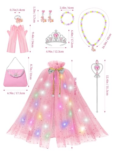 Popsunny Light Up Princess Dress Up Cape Costume for Girls 3 4 5 6 Years Old, Kids Birthday Christmas Halloween Party Gift Pink