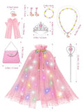 Popsunny Light Up Princess Dress Up Cape Costume for Girls 3 4 5 6 Years Old, Kids Birthday Christmas Halloween Party Gift Pink