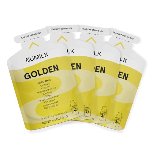 Pouches 4-Pack - Golden - Creamy Plant-Based Milk in Seconds - Easy-to-Use with the Numilk Nut Milk Maker Machine - Dairy Free Milk Beverage - One Pouch Makes 32oz