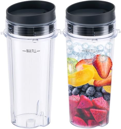 Replacement16oz Blender Cup for Ninja,Single Serve Blender Cup With Lids Set For BL770 BL780 BL660 BL740 BL810 Nutri Ninja Series Blenders (2-pack)