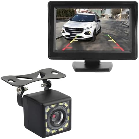 Plug & Play Backup Camera with Monitor 4.6'',12 LED HD Rearview Mirror Camera for Night Vision,150° Wide Angle Universal Car Reverse Camera with Monitor System Fits 12V Cars SUVs