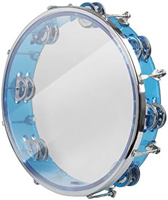ENNBOM Tambourine Adjustable Tone Hand Drum Double Row Metal Jingles Hand Bell Performance Level Handheld Percussion (Blue)