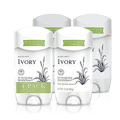Ivory Deodorant, Hint of Aloe, Made without Aluminum and Baking Soda, 2.4 oz, Pack of 4