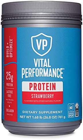 Vital Proteins Performance Protein Powder, 25g Lactose-Free Milk Isolate Casein & Whey Blend Protein Powder with 10g Grass-Fed Collagen Peptides, 8g EAAs, 5g BCAAs, Gluten-Free - Strawberry, 1.68lb