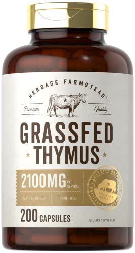 Carlyle Grass Fed Beef Thymus Supplement | 4200mg | 200 Capsules | Pasture Raised, Non-GMO, Gluten Free | by Herbage Farmstead