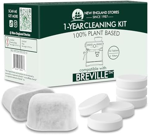 6 Pack Breville Compatible Charcoal Filters with 52 Cleaning Tablets, 1 Year Breville Compatible Maintenance Kit, Espresso Machine Clean Kit for Breville Barista Pro, Breville Infuser and more