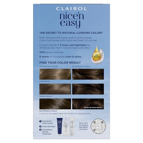 Clairol Nice'n Easy Permanent Hair Dye, 4 Dark Brown Hair Color, Pack of 3