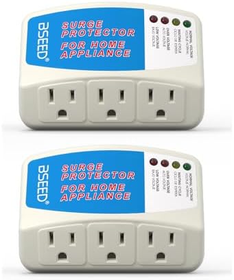 BSEED Home Appliance Surge Protector, Surge Protector for Refrigerator Wall Mount Three Plugs with Protection Low/High Voltage Protector Brownout Outlet Plug in 125V, 1875W, 2 Pack