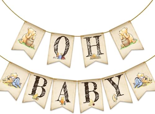 Classic Winnie Oh Baby Banner for Baby Shower Decorations Pooh First Birthday Supplies Bear Banners