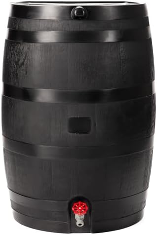 50-Gallon ECO Rain Barrel Made with 100% Recycled Plastic, Flat Back Rain Water Collection Barrel, Black