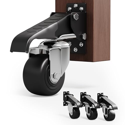 Workbench Stepdown Caster, 700 Lbs Casters Wheels Set of 4 Heavy Duty Steel, 2.5" All Steel Construction Urethane Wheels with Screws & Screwdriver