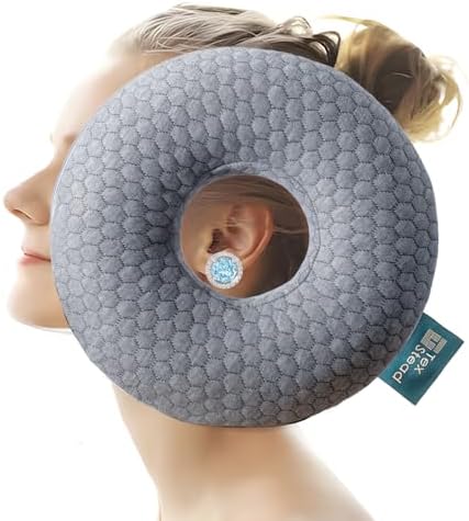Ear Pillow with Ear Piercing for Side Sleeping, Ear Hole Memory Foam Donut Pillows for Ear Pain CNH Earring Pierced Pillow, Round, Gray