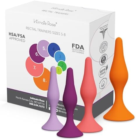 Rectal Dilator Trainer Set for Men and Women – Pelvic Floor Therapy Tool - Medical Grade Silicone, FDA Registered - 4-Pack, Sizes 5-8