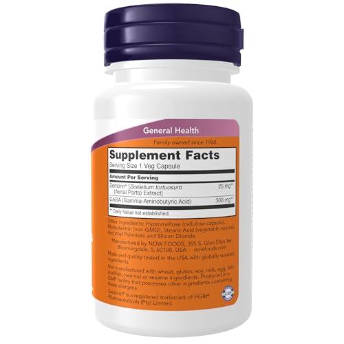 NOW Supplements Calm & Focus with Zembrin® & GABA, Cognitive Support*, Clinically Validated, 60 Veg Capsules