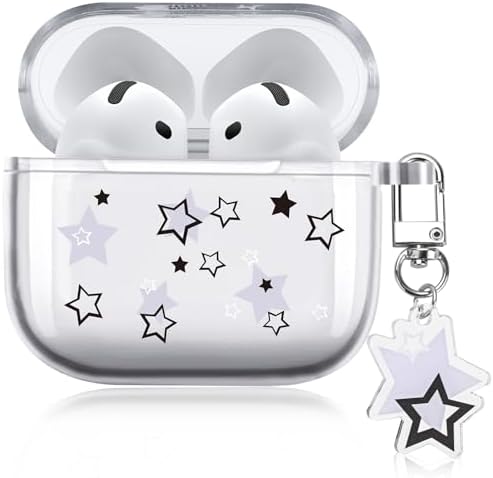 Case for AirPod 4 with Star Keychain, Cute Charms Star Pattern Design Clear Soft Protective Cover for AirPods 4th Generation 2024 Released