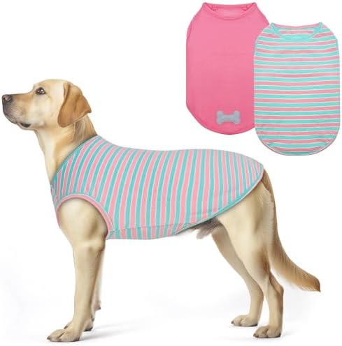KYEESE 2 Pack Dogs Shirts Striped Cotton Dog T-Shirts for Large Dogs Soft Tank Top Sleeveless Vest Dog Tee Shirt Dog Apparel
