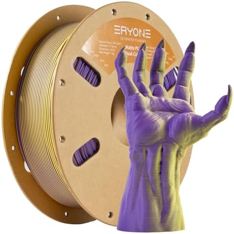 ERYONE Matte Dual Color 3D Printer PLA Filament 1.75 +/- 0.03mm, Matte Bicolor Filament PLA 1KG(2.2LBS) Spool, Yellow Purple