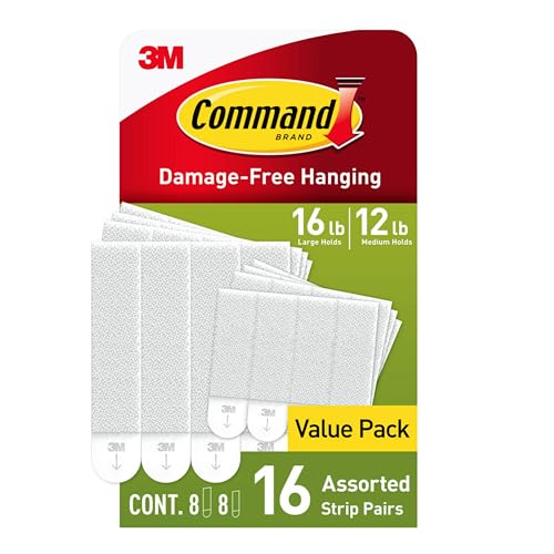 Command Medium and Large Picture Hanging Strips, Damage Free Hanging Picture Hangers, No Tools Wall Hanging Strips for Living Spaces, White, 8 Medium Pairs and 8 Large Pairs