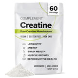 Complement Creatine Monohydrate Micronized Powder for Women and Men (5g per serving, 60 Servings) Pre Workout, Post Workout Muscle Recovery, Brain Health, Longevity- Vegan, Unflavored- 2 Month Supply