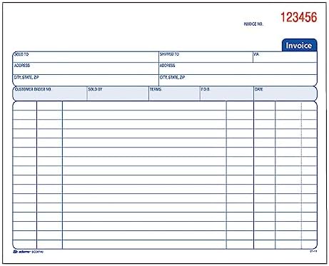 Adams Spiral Invoice Book, 8 1/2 x 7 1/4 Inches, 2-Part, Carbonless, White/Canary, 50 Sets per Book (SCD8740)