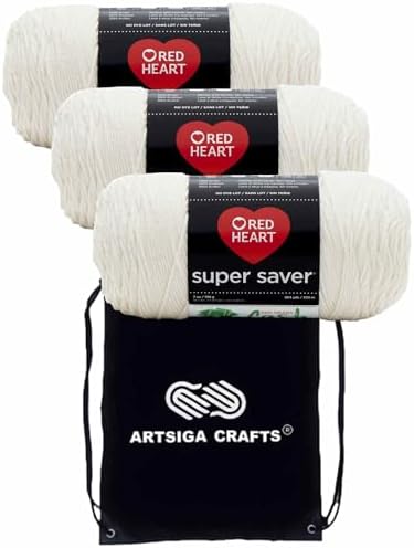 Red Heart Super Saver Aran E300-313 (3-Skeins - Same Dye Lot) Worsted Medium #4 Acrylic Yarn for Crocheting and Knitting with Project Bag