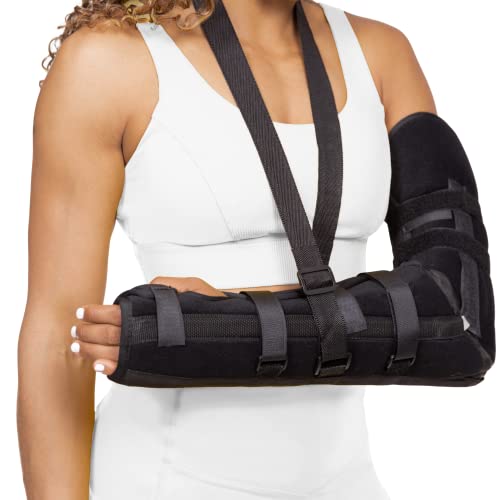 BraceAbility Posterior Long Arm Splint - Elbow Immobilizer Right or Left Forearm Brace with Support Sling for Fractures, Post-Surgery Recovery, Tendonitis, Bursitis, Ulnar Nerve Pain Relief (L)