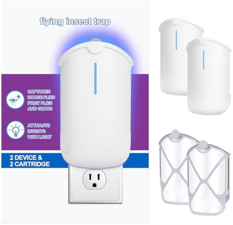 Flying Insect Trap, Compatible with M364A Refill, 2 Plug-in Base + 2 Cartridge