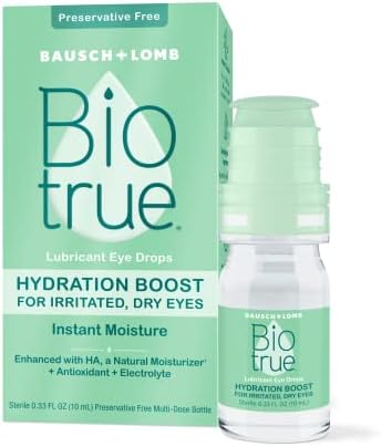 Biotrue Hydration Boost Eye Drops, Preservative Free, Soft Contact Lens Friendly for Irritated and Dry Eyes from Bausch + Lomb, Naturally Inspired, 0.33 FL OZ (10 mL)