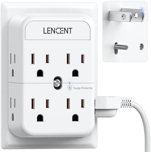 LENCENT 2 Prong Power Strip, 3 to 2 Prong Outlet Adapter, Surge Protector, Polarized Plug, 3-Sided Widely Spaced Extender, Compact Wall Plug Splitter Tap for Non-Grounded Outlets in Old House Hotel